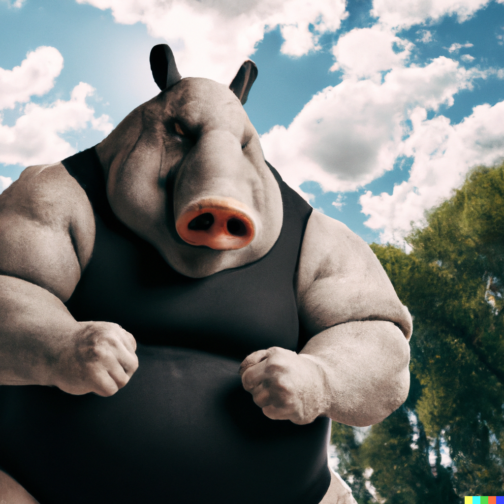 Tyran × DALL·E | anthropomorphic tapir muscular pecs biceps bloated ...