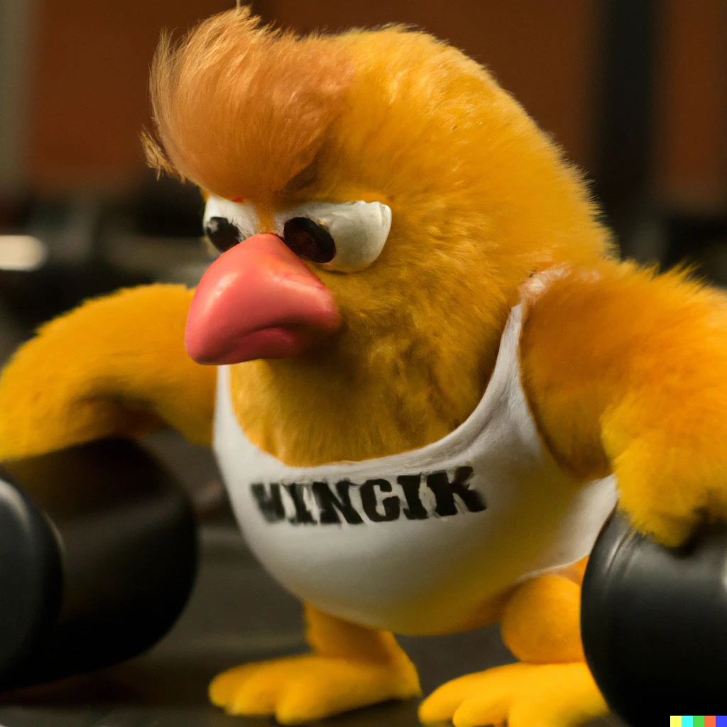 Prompt: A chicken nugget working out at the gym with big muscles, 4k photograph