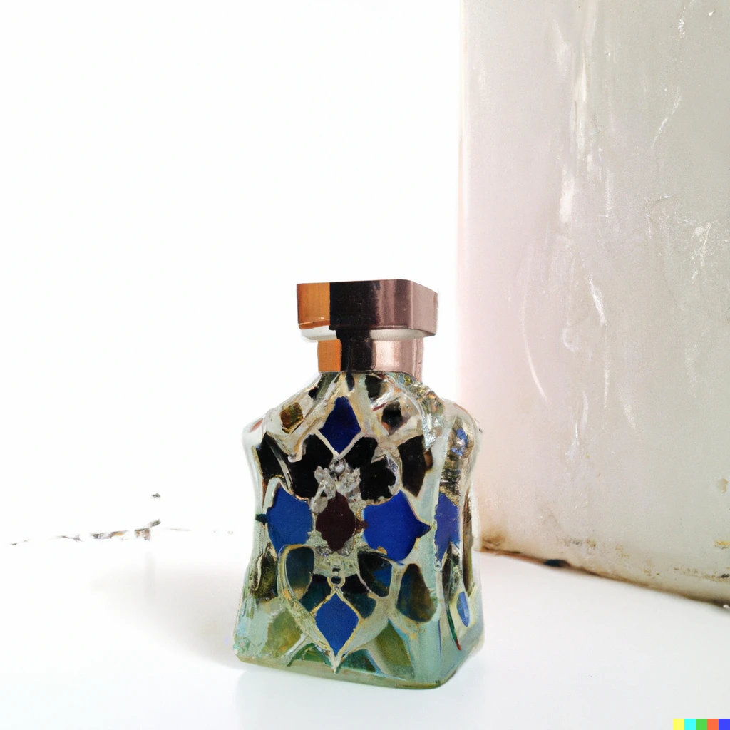 Prompt: Perfume bottle inspired by Moroccan architecture