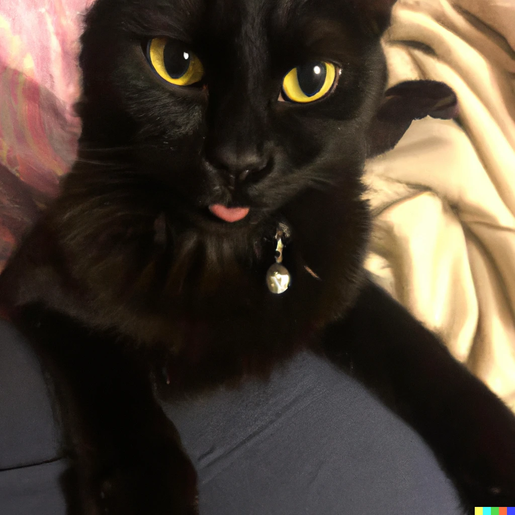 Prompt: lol look at my smol black cat with her tongue out. isn't she the cutest little babie you've ever seen?? :(((