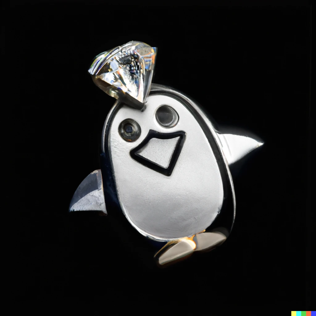 Prompt: Diamond jewelry based on club penguin character, black background, macro-shot