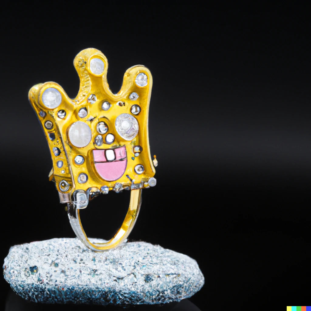 Prompt: Diamond jewelry of SpongeBob SquarePants, studio lighting, macro lens, black background