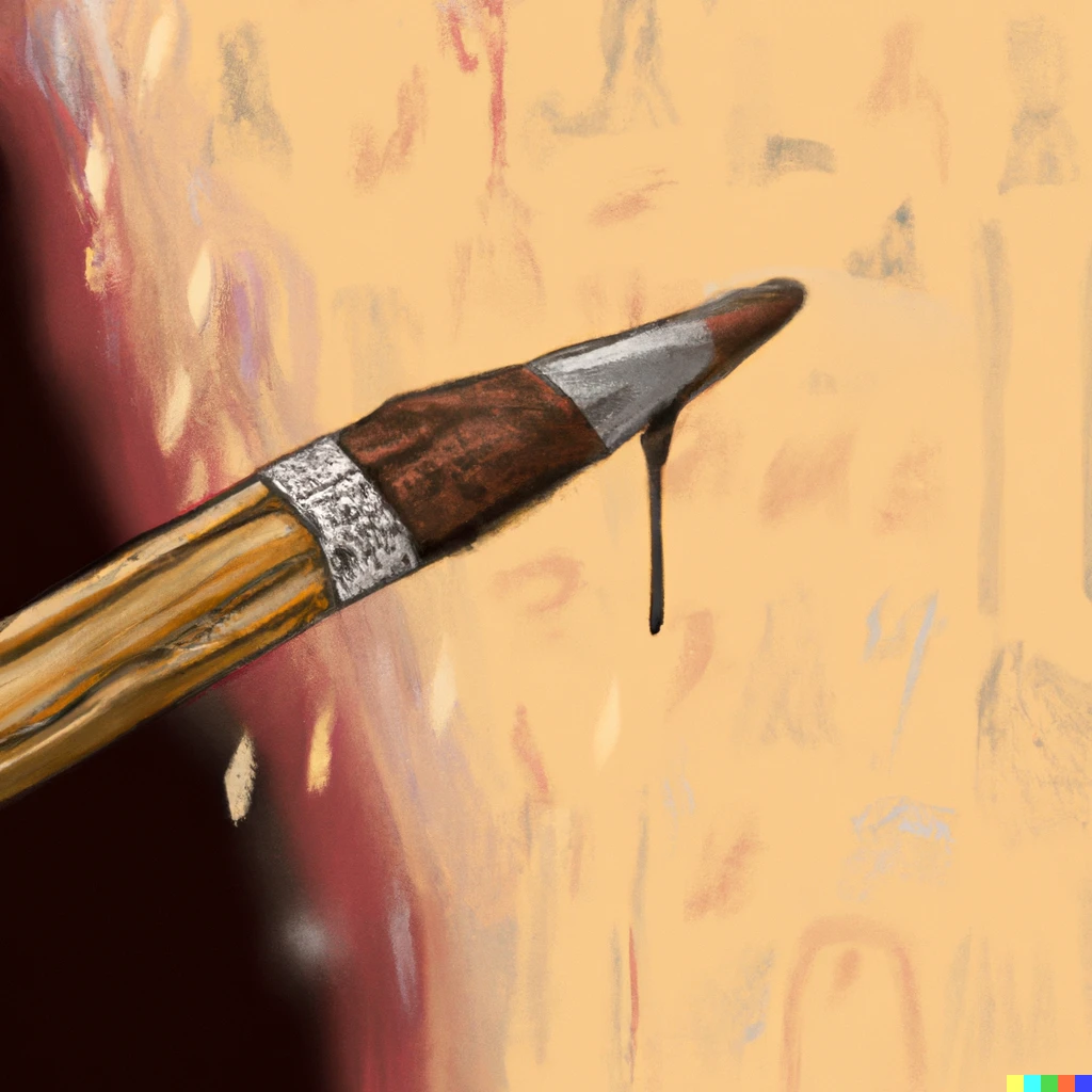 Prompt: A pencil melting in Ancient Egypt, Realistic painting, 4K HD