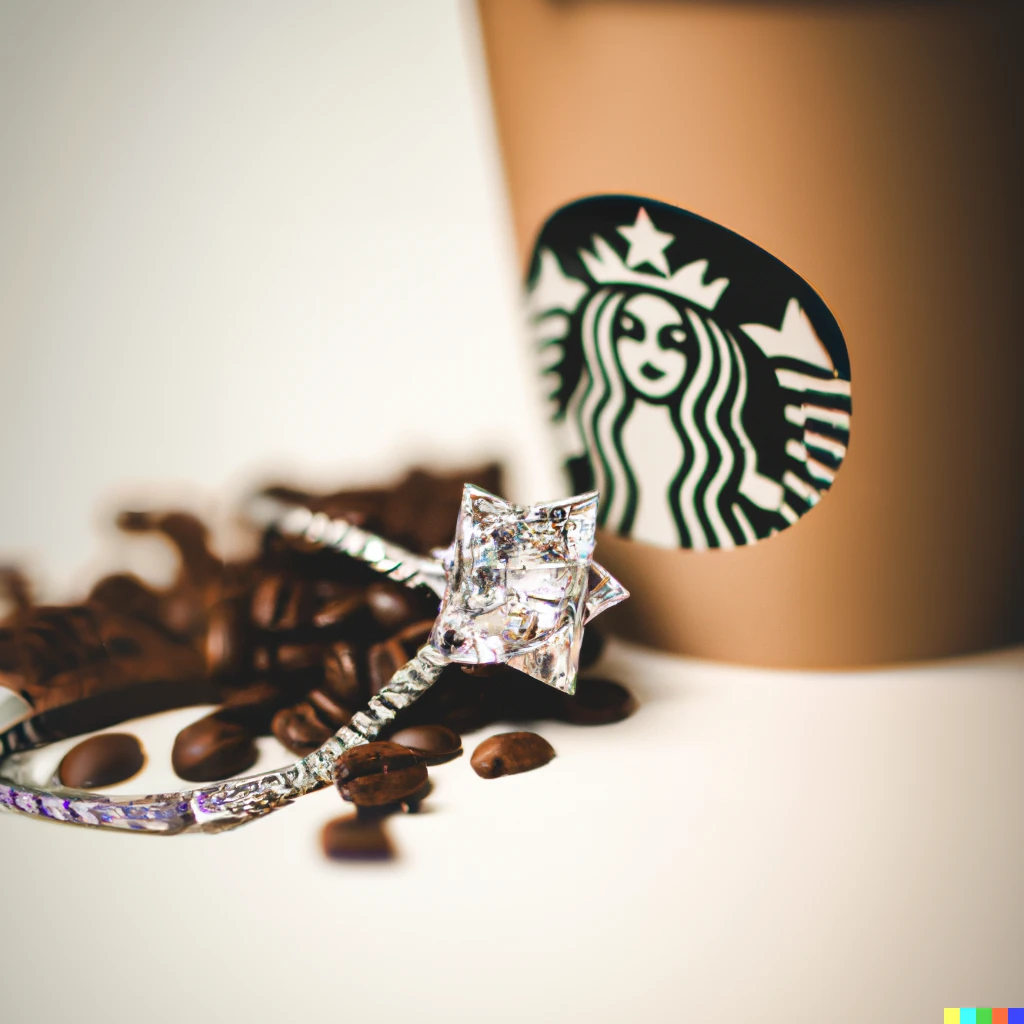 Prompt: Diamond jewelry inspired by Starbucks coffee
