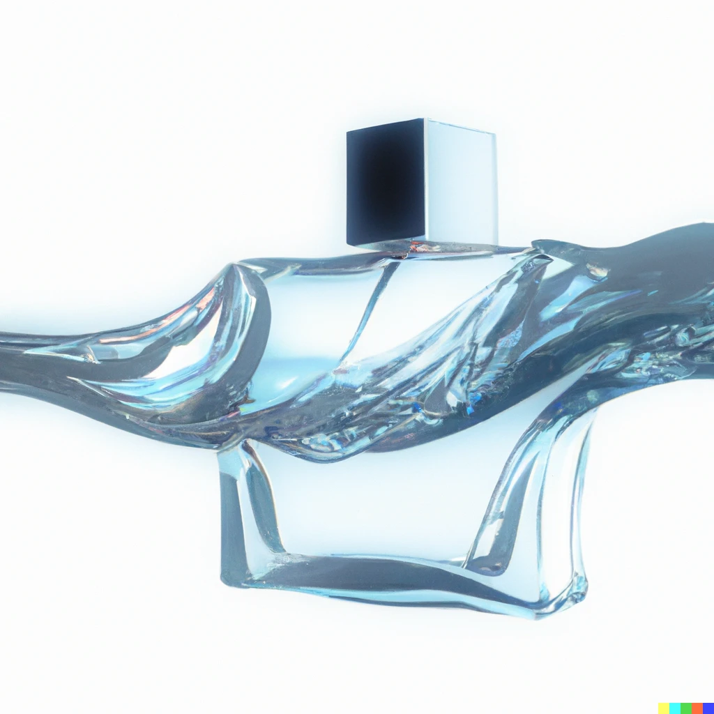 Prompt: A perfume bottle in the shape of a wave