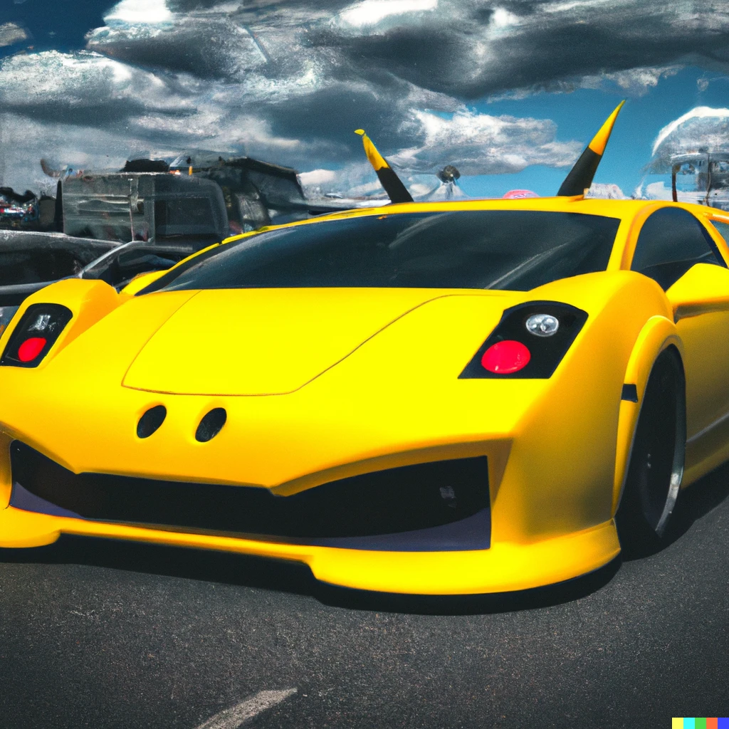 Prompt: A Lamborghini that looks like pikachu