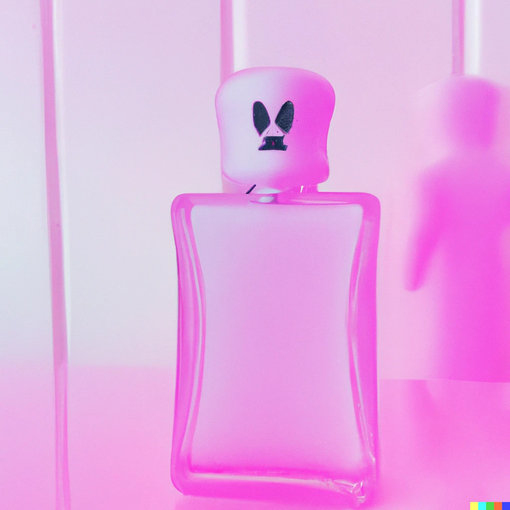 Prompt: A perfume bottle that looks like a ghost