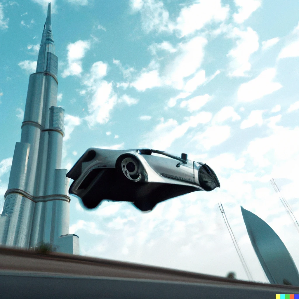 Prompt: Wide-angle shot of a Lamborghini falling from sky next to Burj Khalifa, camera film photo grain advert 4k, small motion blur