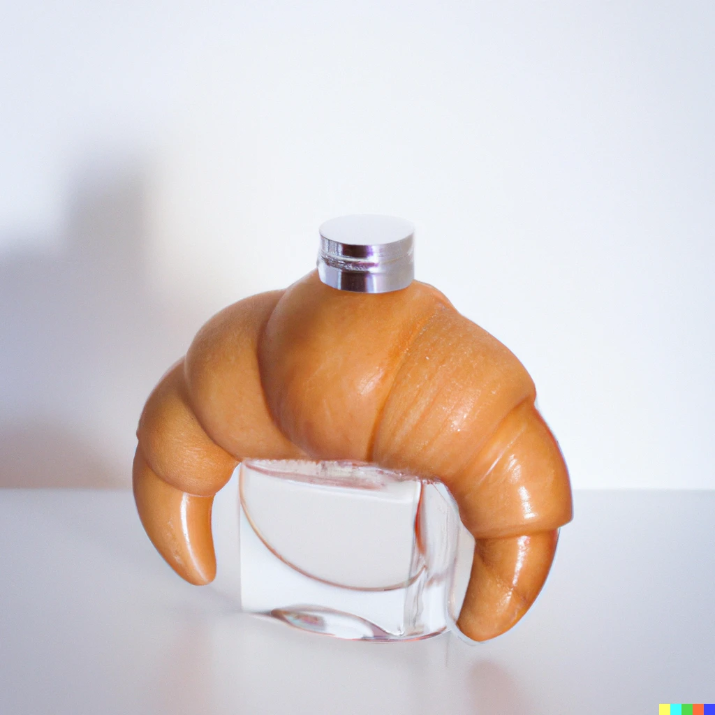Prompt: A perfume bottle in the shape of a croissant