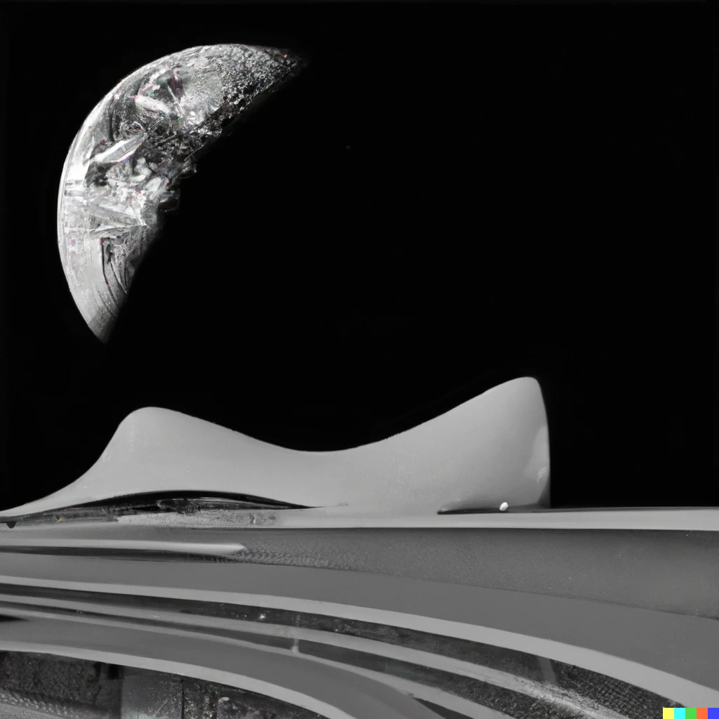 Prompt: Heydar Aliyev Center by Zaha Hadid structured onto the moon, photograph in space