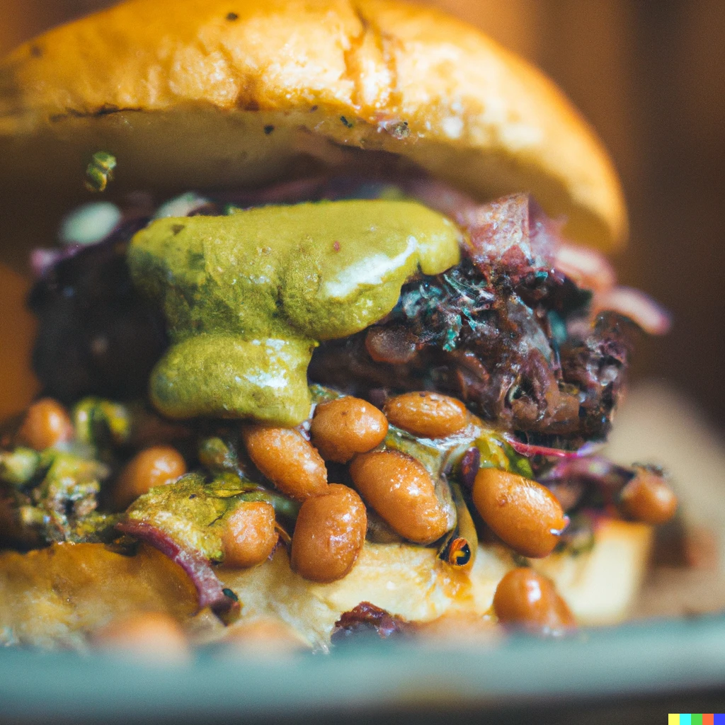 Prompt: Beans and guacamole burger, gorgeous 4k food photography
