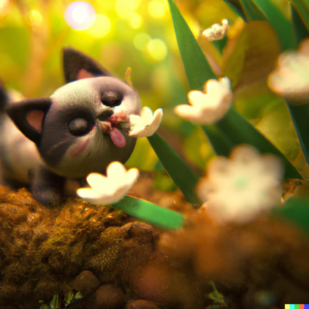 Prompt: the cutest little polymer clay cat in flower garden, unreal engine, bokeh
