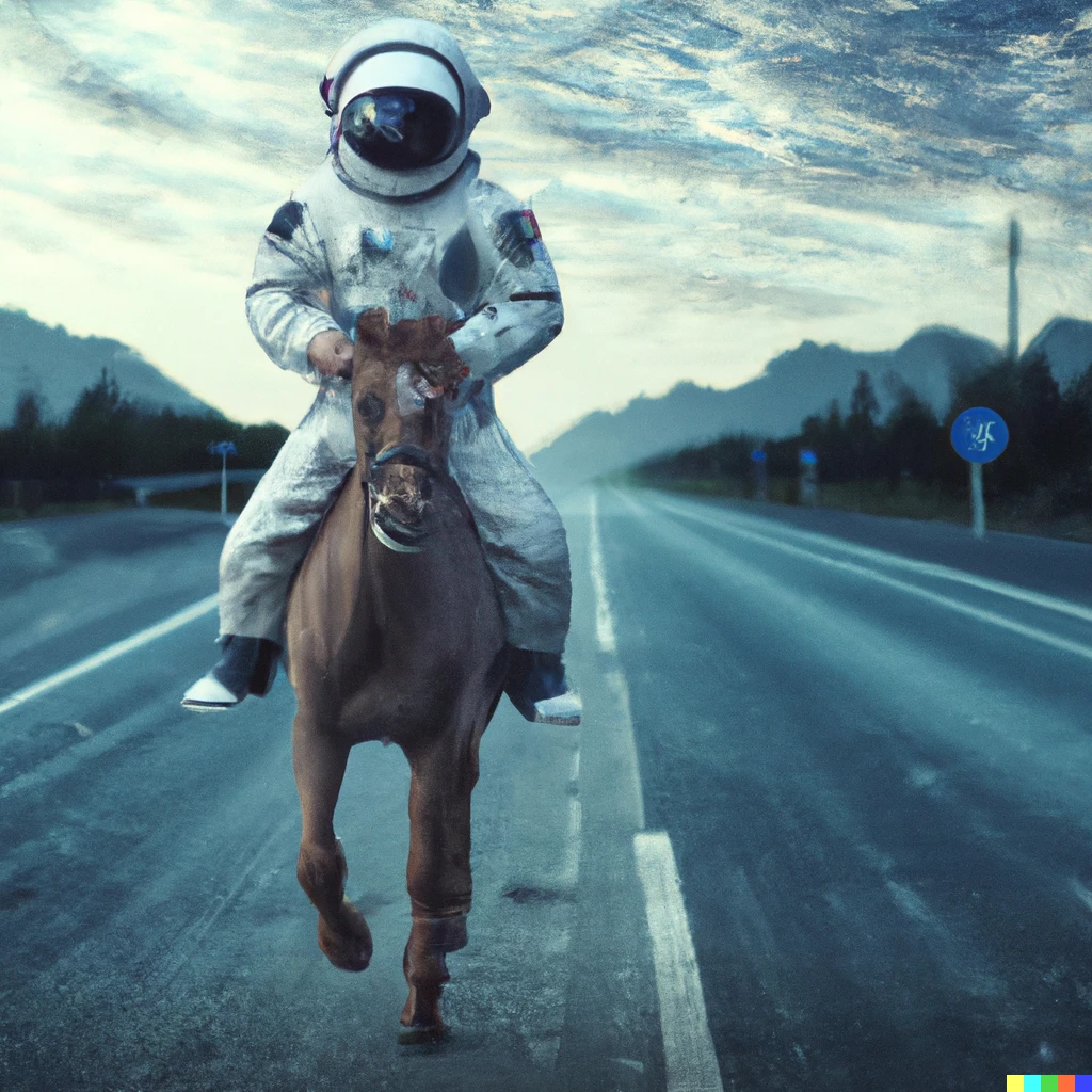 Prompt: Astronaut riding a horse on road