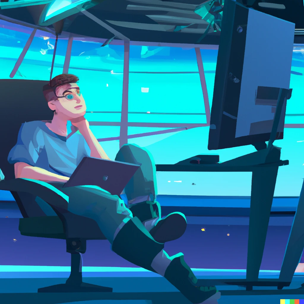 Prompt: programmer chilling in space