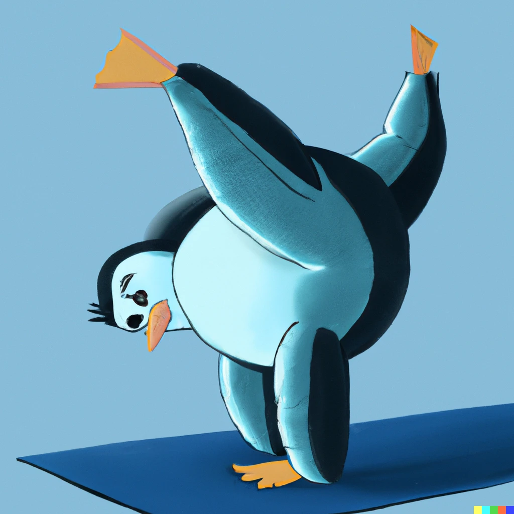 Prompt: penguin doing gymnastics digital art
