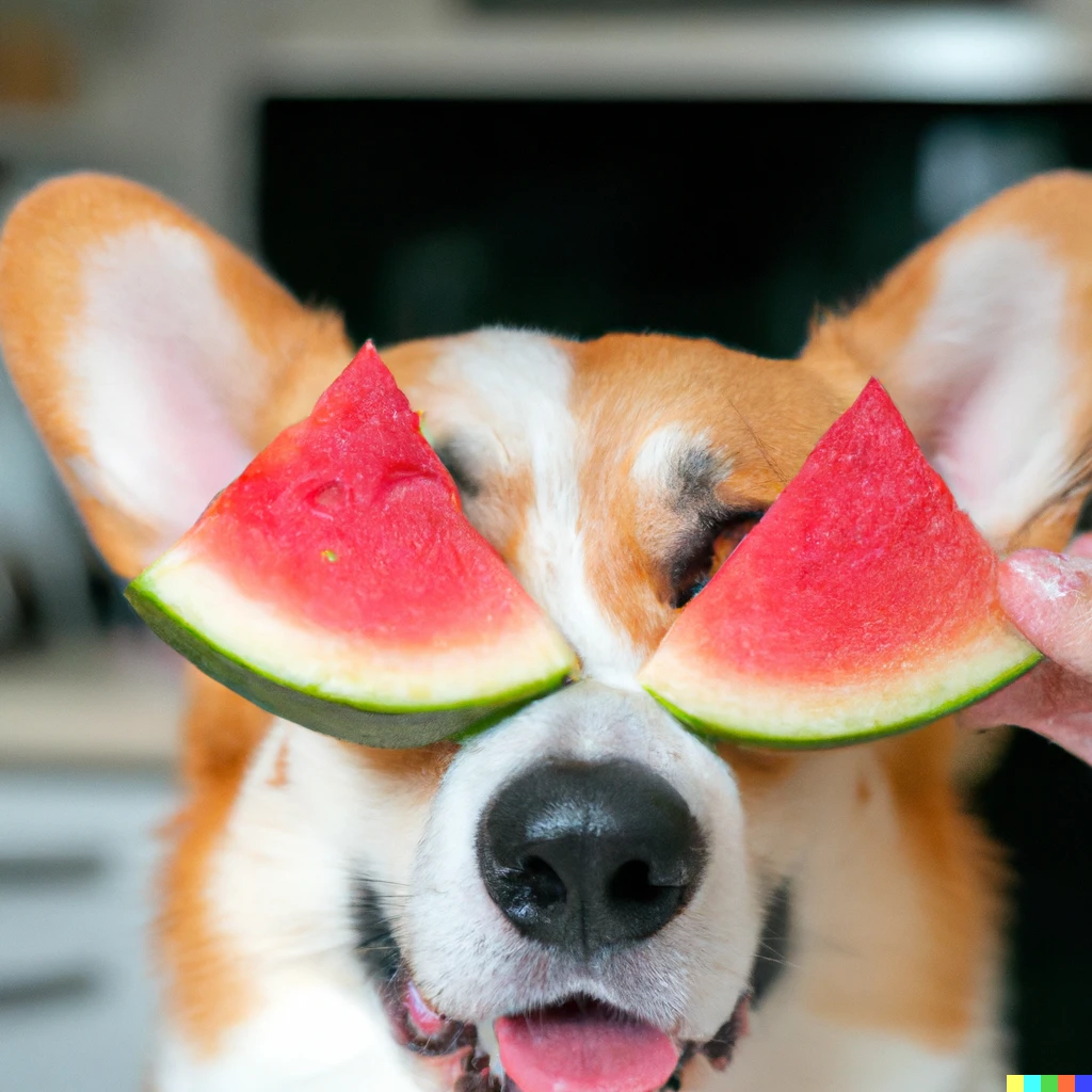 Prompt: a photo of corgi with watermelon eyes
