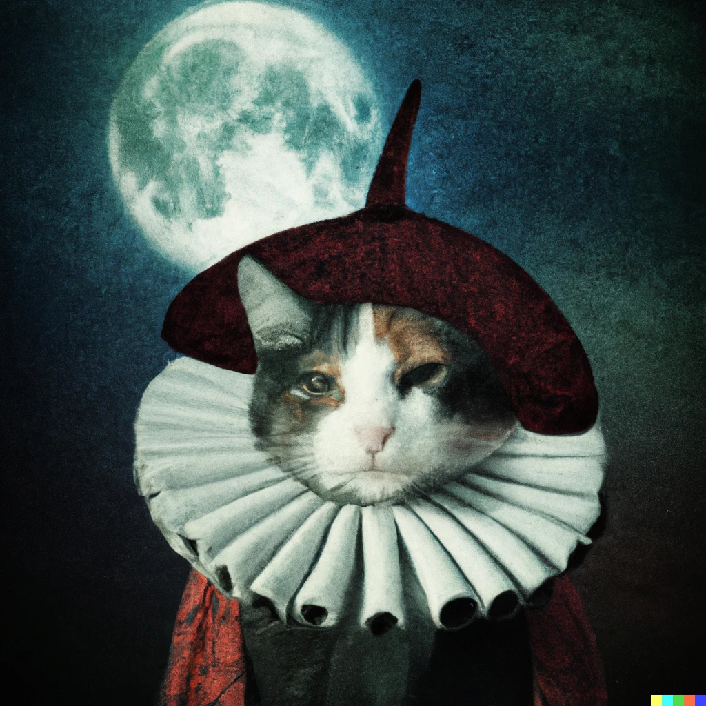 Prompt: A cat dressed as a 16th century Tudor on the moon