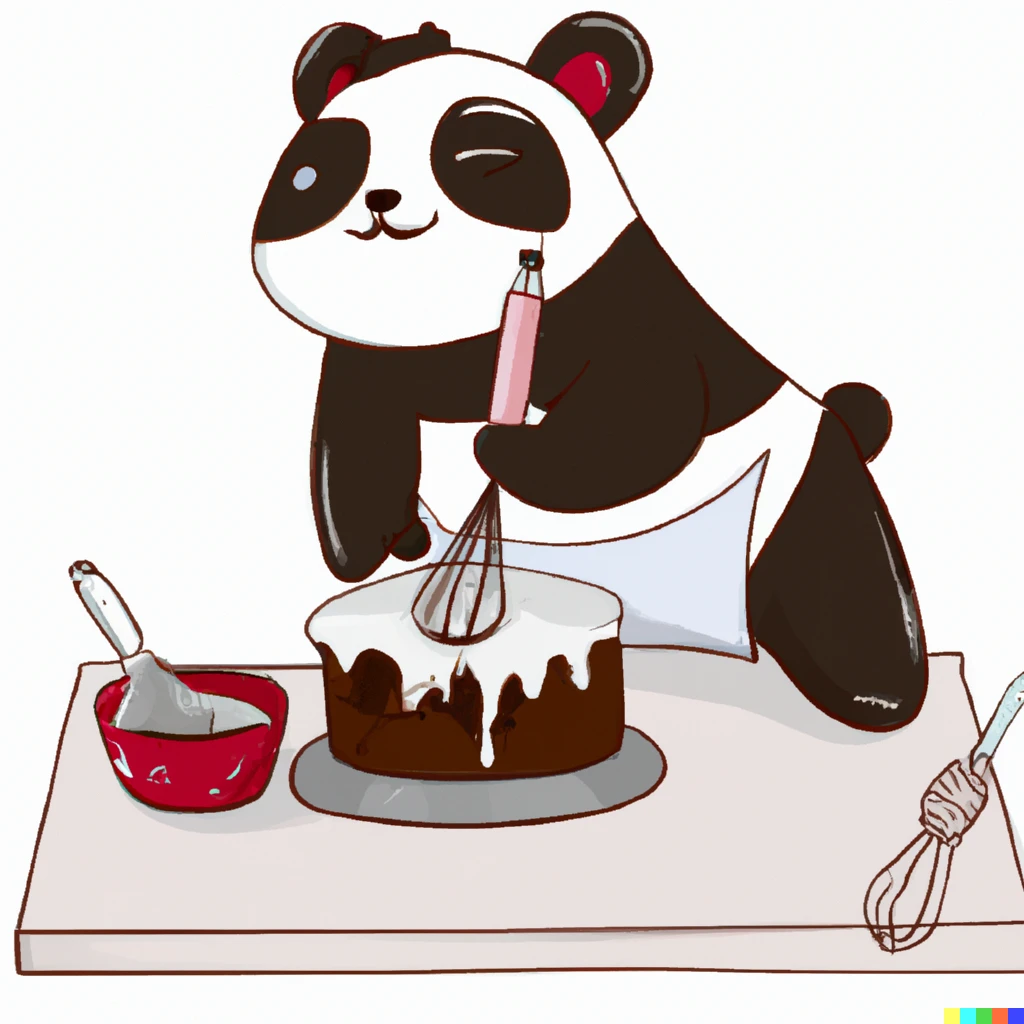 Prompt: Panda baking a cake