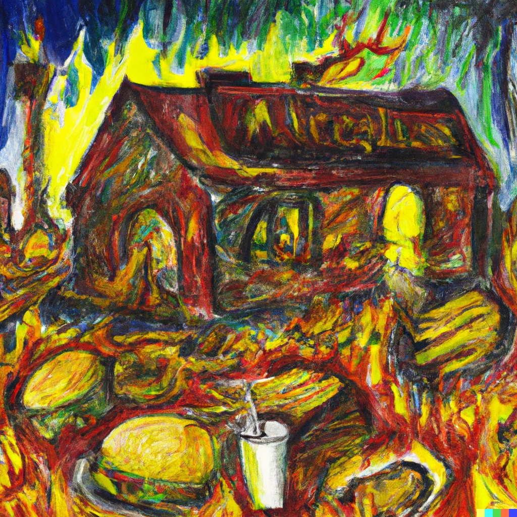 Prompt: mcdonalds in hell, vincent van gogh style