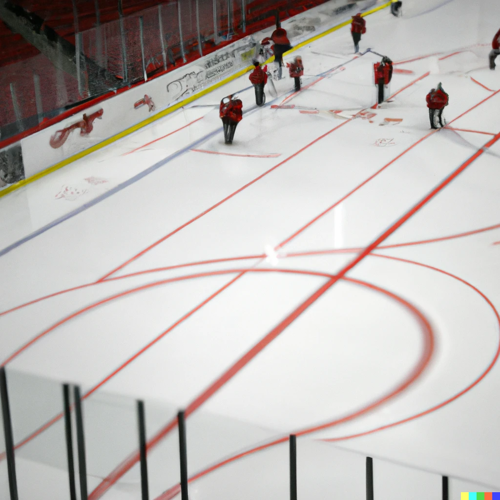 Prompt: Lines at a Detroit Red Wings practice
