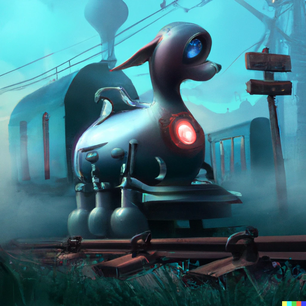 Prompt: Locomotive in the form of a dog, digital art
