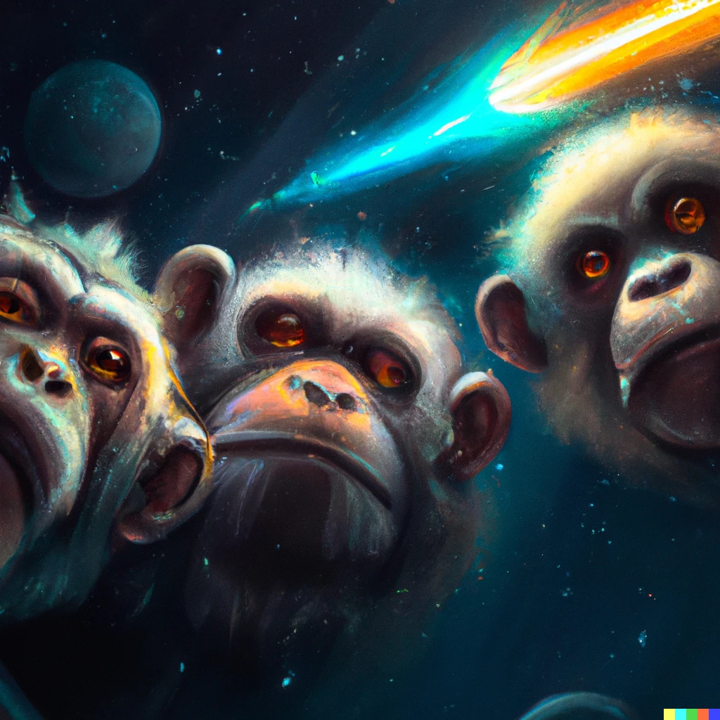 Prompt: three wise monkeys in space, digital art