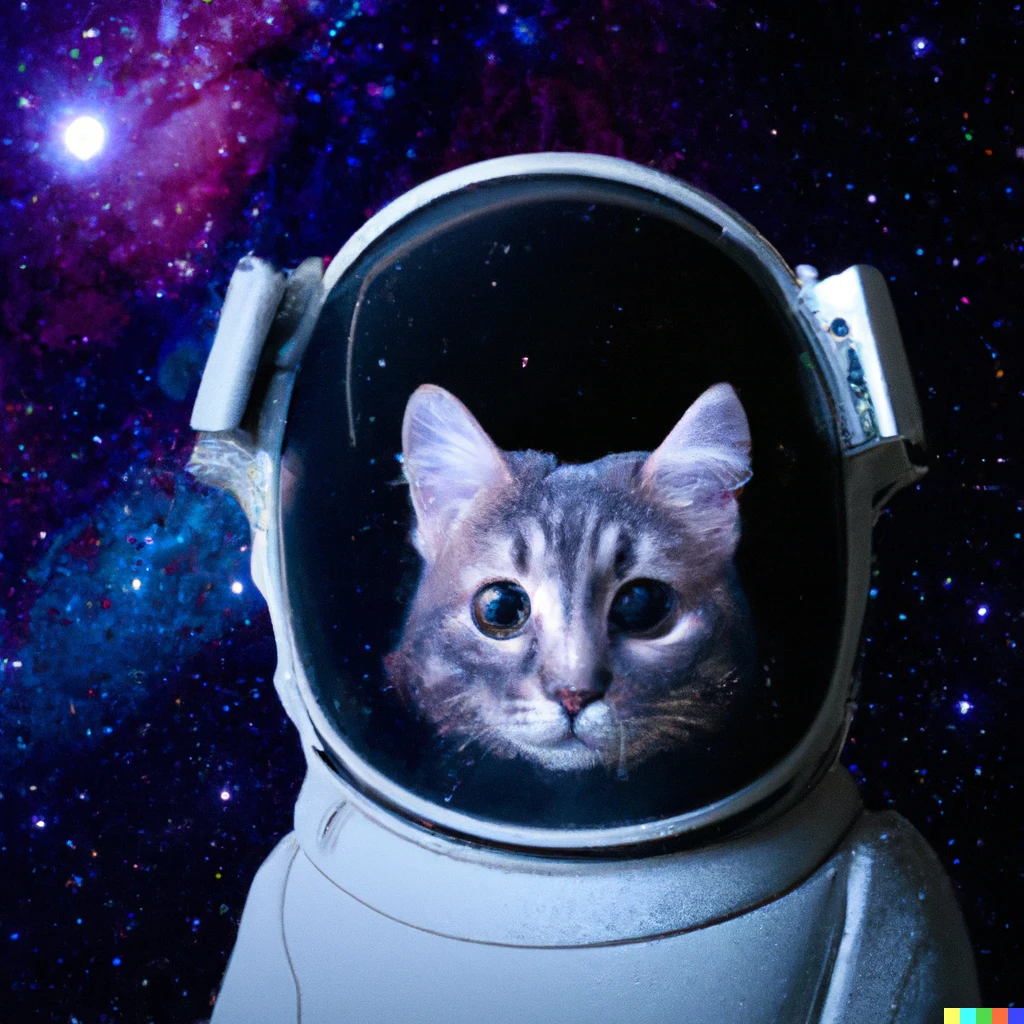 Prompt: High quality photo of Cat astronaut with andromeda galaxy background