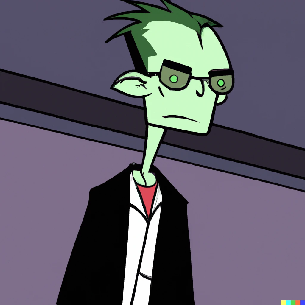 Prompt: Zim from Invader Zim in American psycho (2000)