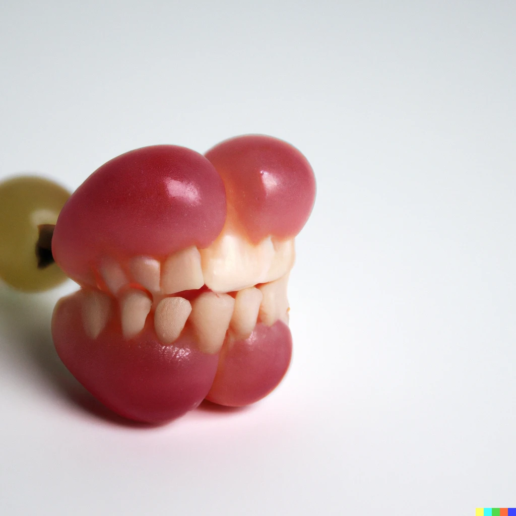 Prompt: A grape with dentures