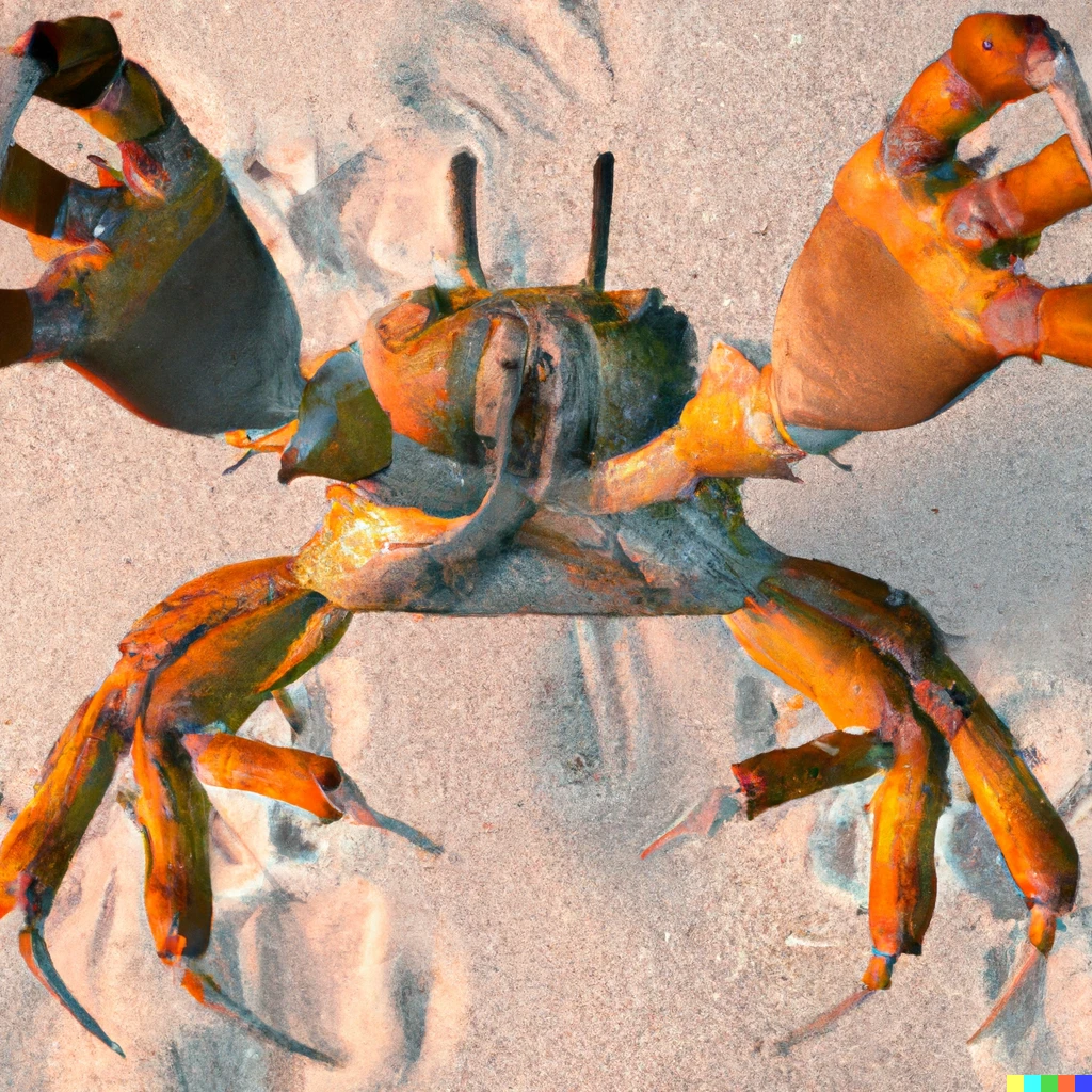 Prompt: a hyper-realistic crab with human feet claws charging directly at you