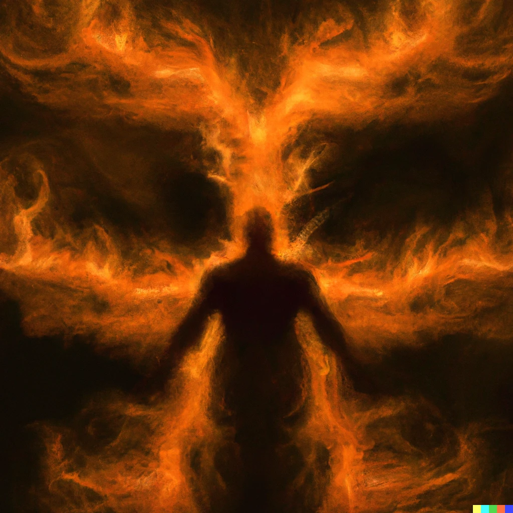 Prompt: Burning human in the hell digital art