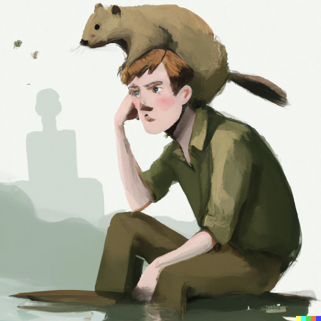 Prompt: A man with a beaver on his mind, digital art