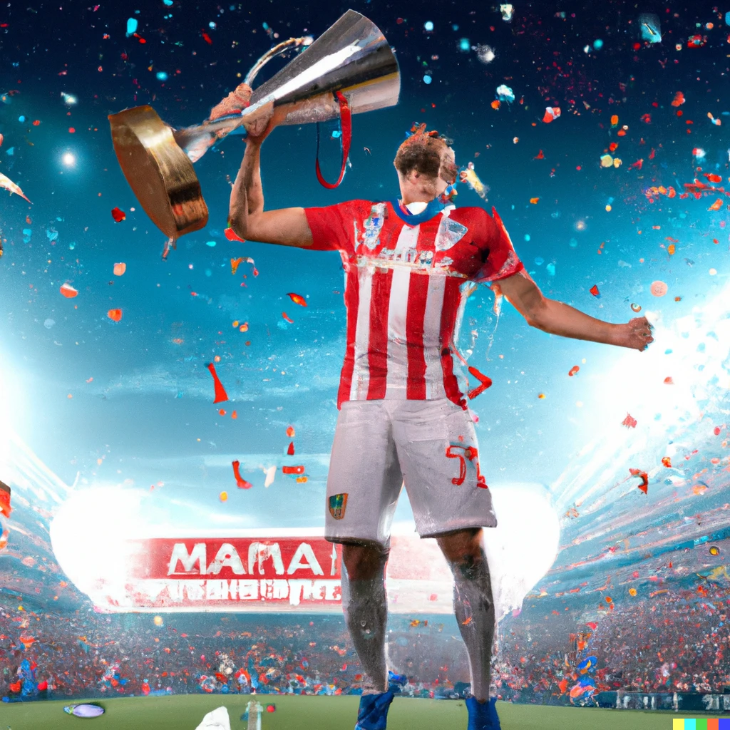 Prompt: Atlético de Madrid player winning Champions League