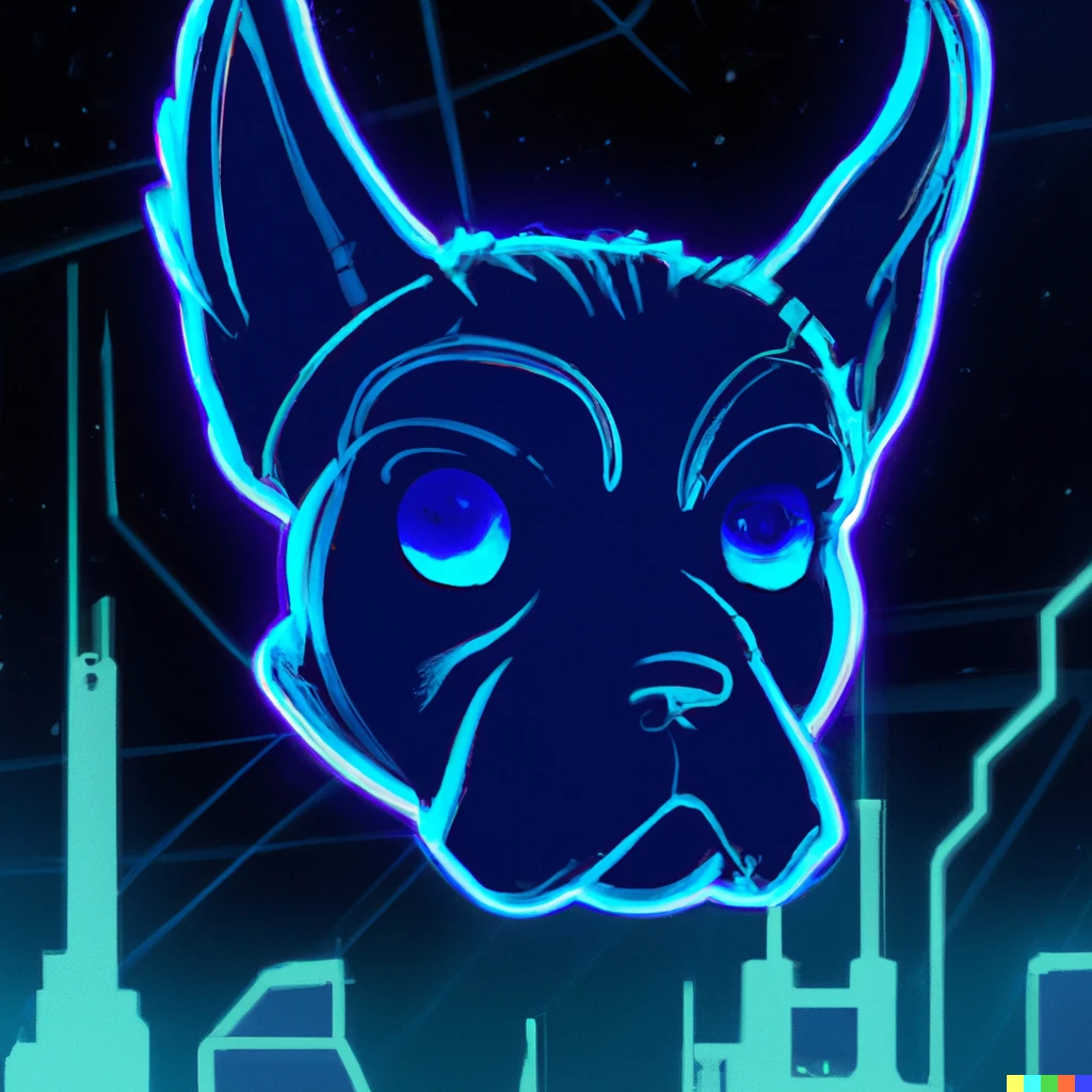 Prompt: dog in space cyberpunk