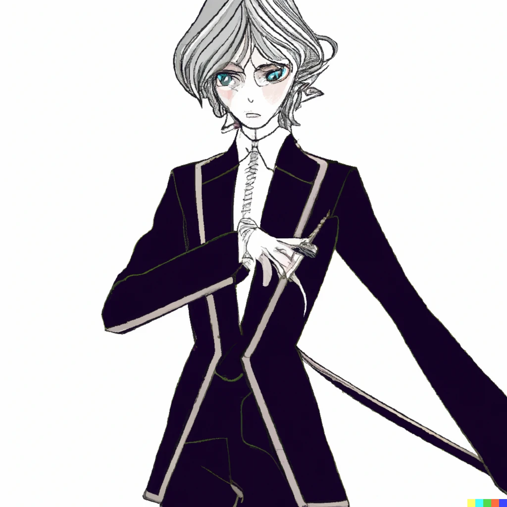 Prompt: あんさんぶるスターズ　Pixiv　A man who looks like an idol with a beautiful androgynous face. He wears a suit, has black hair, is thin, and is in his early twenties. He poses with an air of coolness. He is a delicate illustration in which the whole body is drawn.