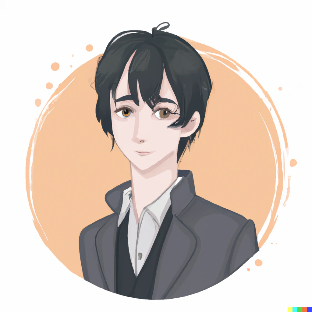 Prompt: An idol-like man with a beautiful androgynous face who narrows his eyes as he looks at the camera. He wears a suit, has black bobbed hair, is skinny, and is in his early twenties. he is posing for the camera. He has an easy-going cool vibe. A popular illustration posted on pixiv.