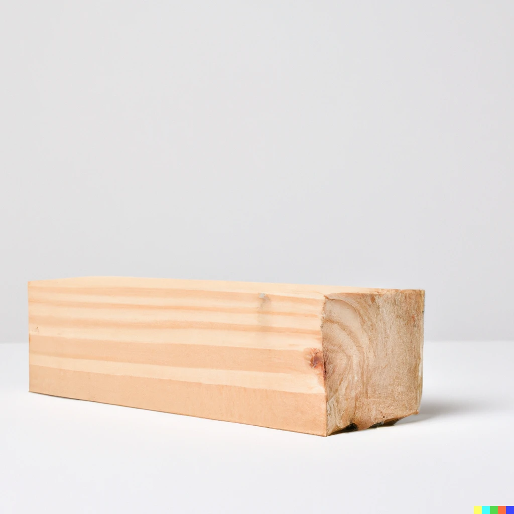 Prompt: Square timber. It is on a white desk in front of a white background.