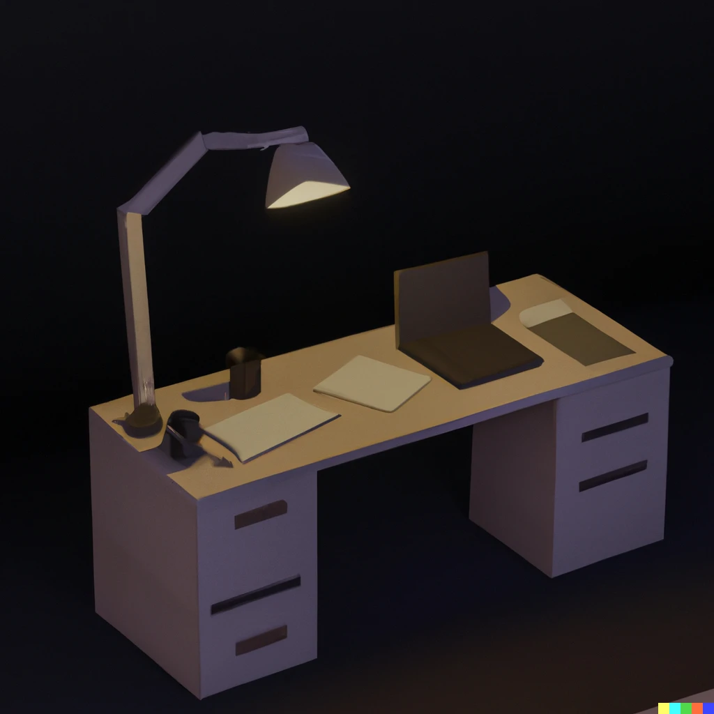 Prompt: A CG desk made by a beginner in one week, created with Blender.