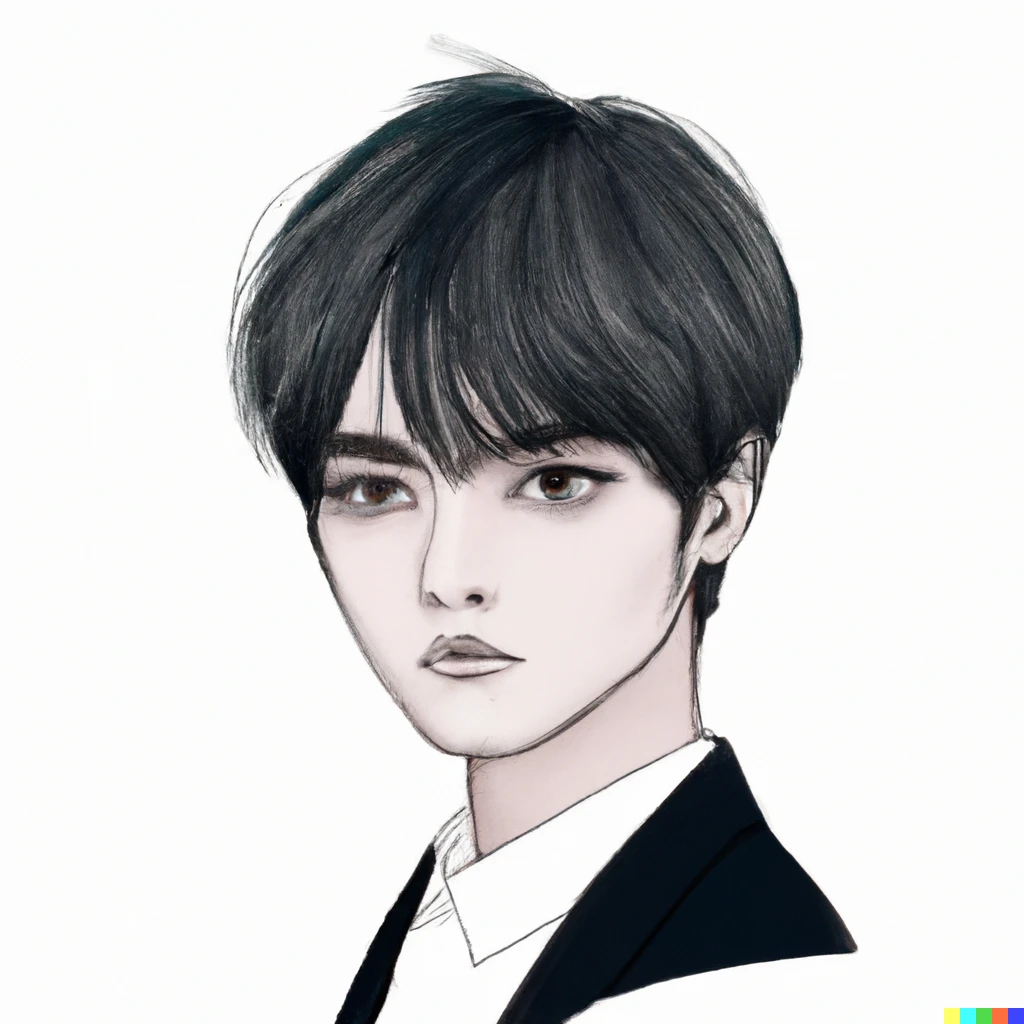 Prompt: An idol-like man with a beautiful androgynous face who narrows his eyes as he looks at the camera. He wears a suit, has black hair, is thin, and is in his early twenties. He has a smiley atmosphere that seems to take him somewhere, and I feel that he has the leisure of an adult. An illustration where you can almost hear him breathing.
