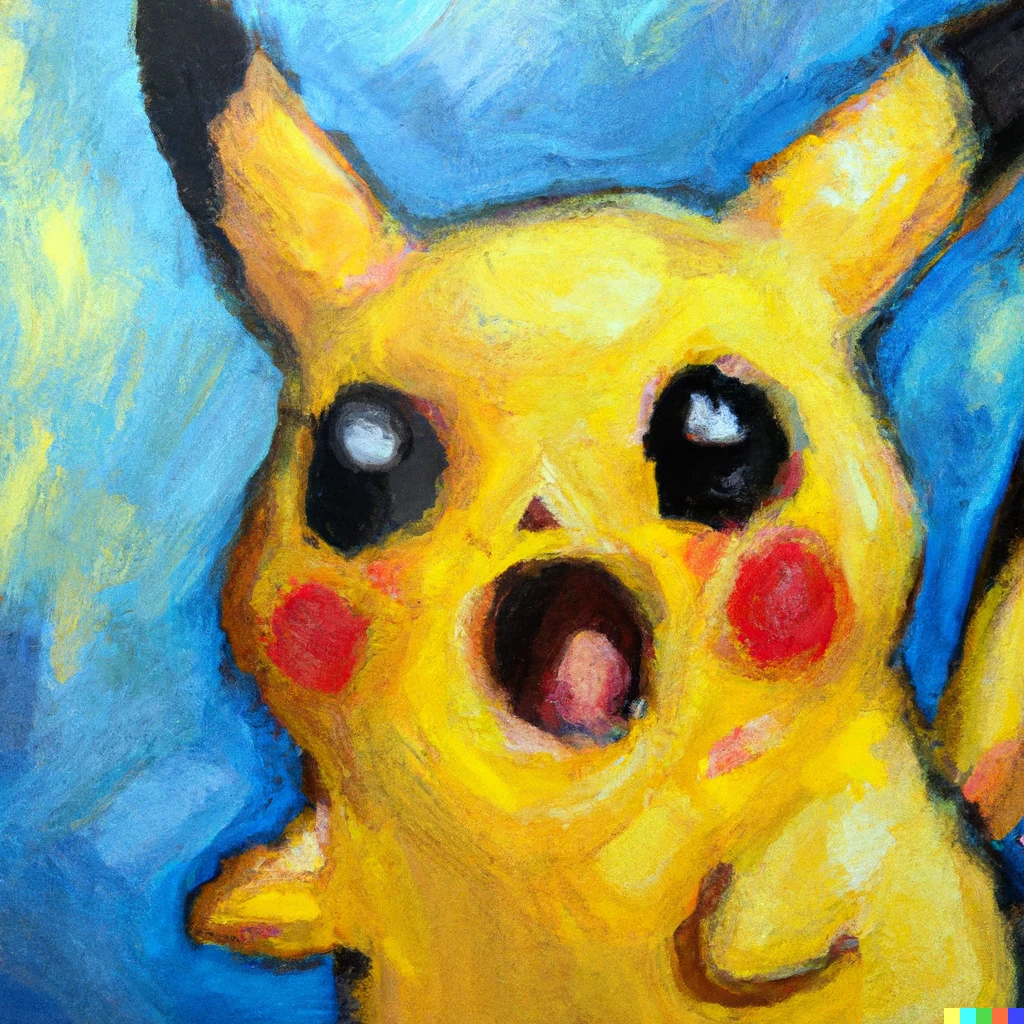 Prompt: suprised pikachu; oil painting