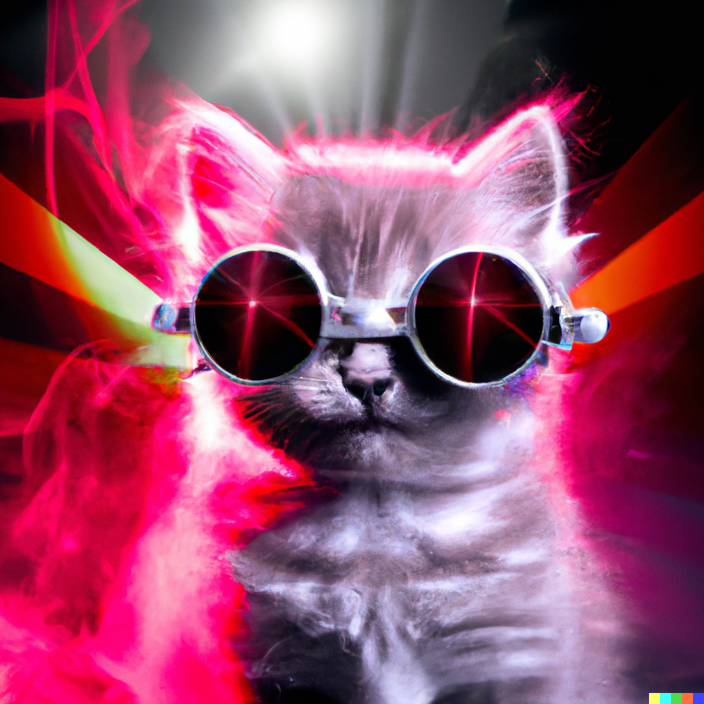 Philipp × DALL·E 2 | Cyborg kitten with laser shades, smoke, chrome ...