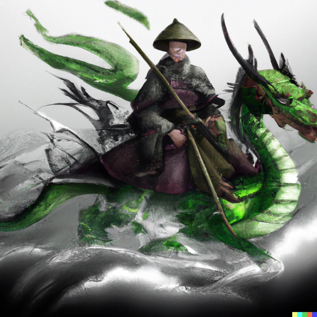Prompt: Samurai warrior riding a dragon digital art 