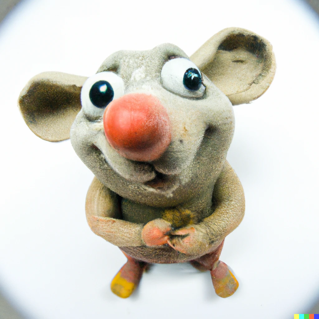 Prompt: Claymation figure of a rat, photograph (fish eye lens)