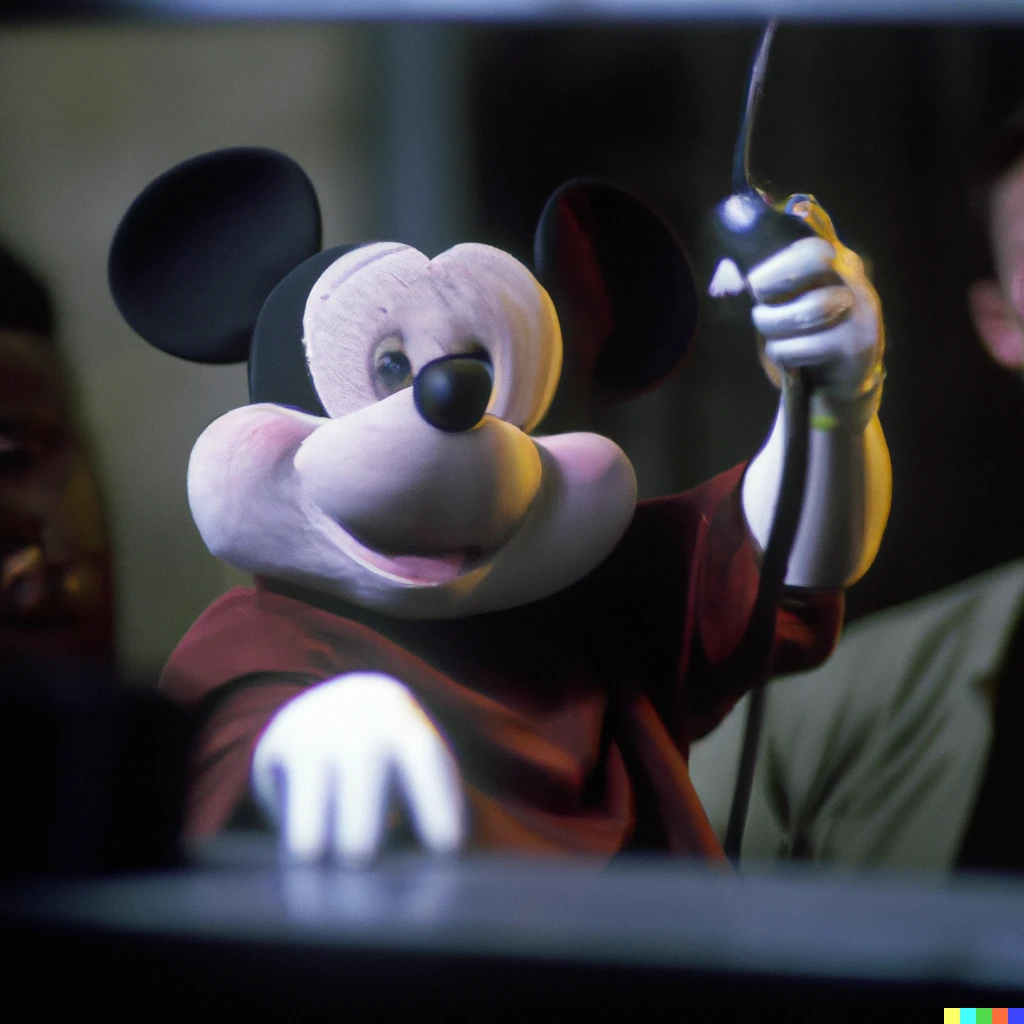 Prompt: A still of Mickey Mouse in the TV Series The Wire (2002)