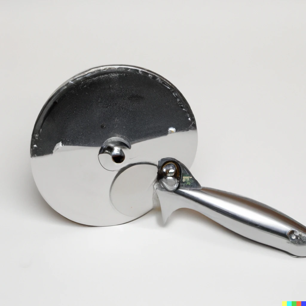 Prompt: A pizza cutter that has a large integrated protractor 