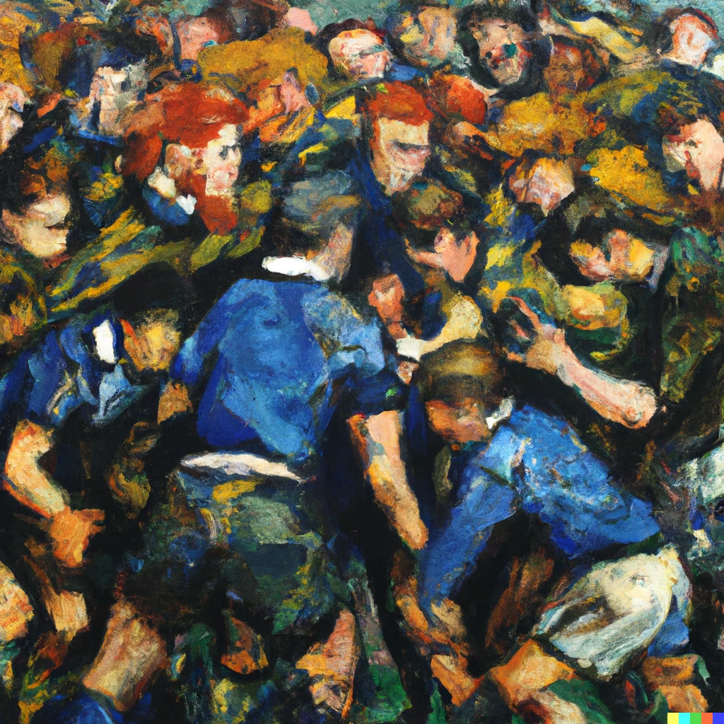 Prompt: A rugby scrum by Van Gogh 