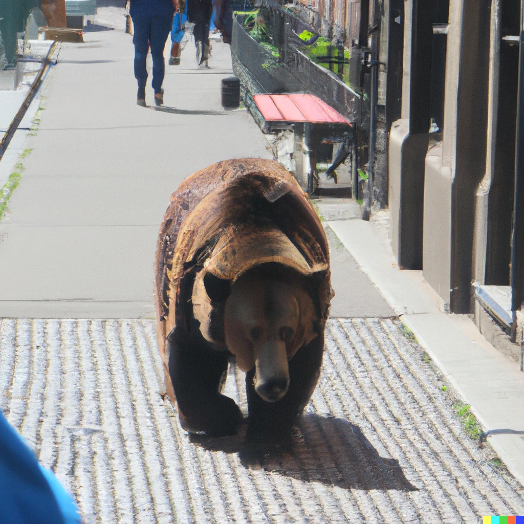 Prompt: A bear walking down a sidewalk in new york | 701