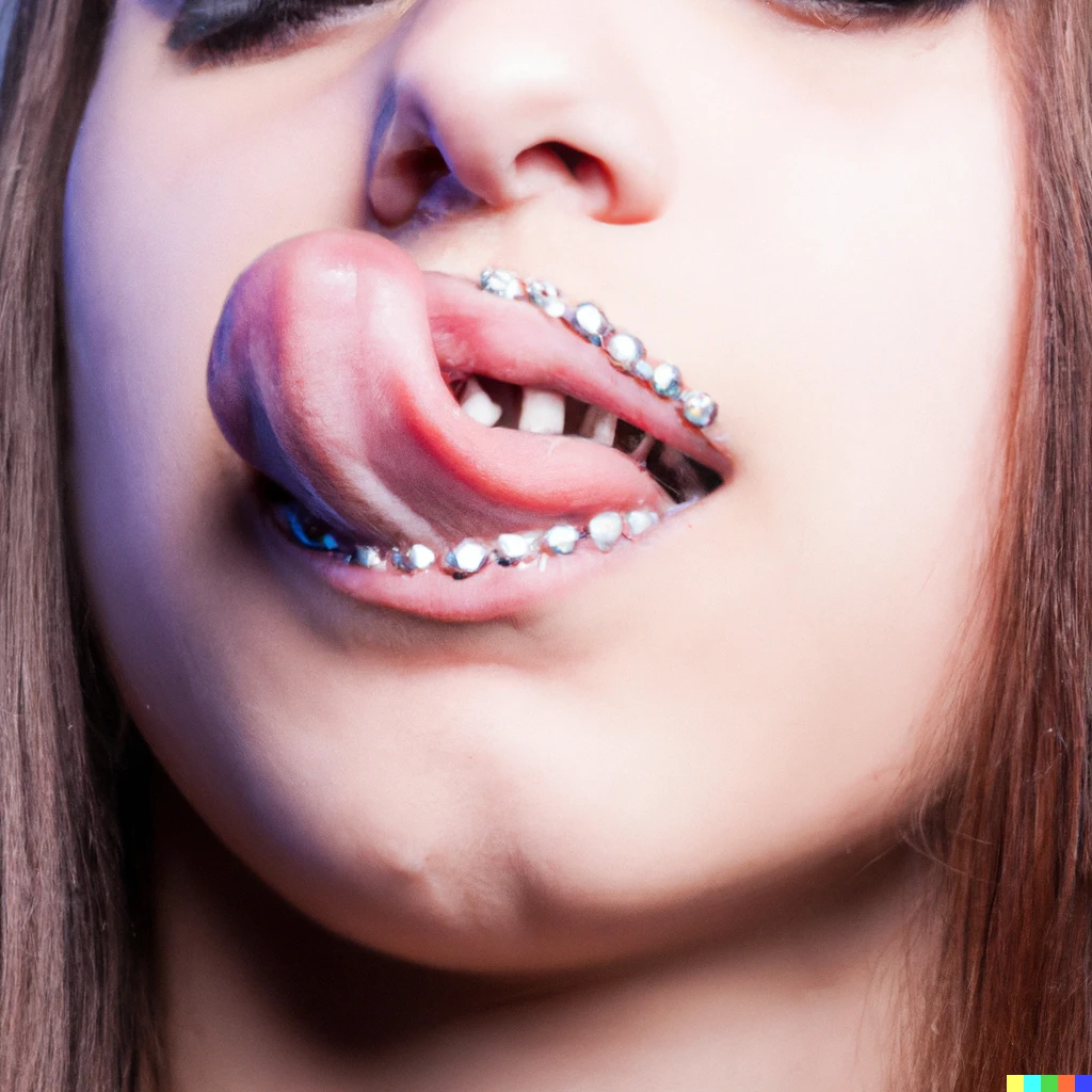 Prompt: girl with a tongue piercing, portrait, studio lighting