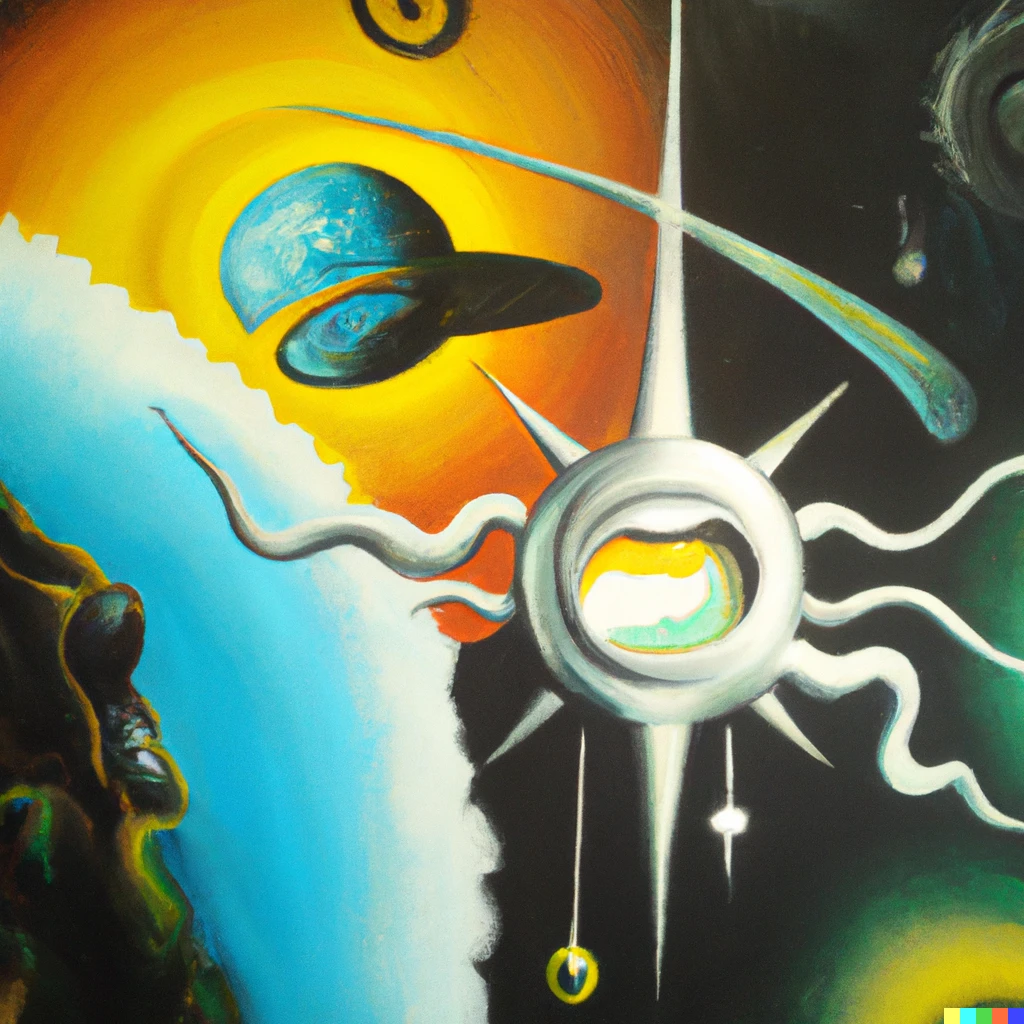 Prompt: Salvador Dali inspired space themed oil painting
