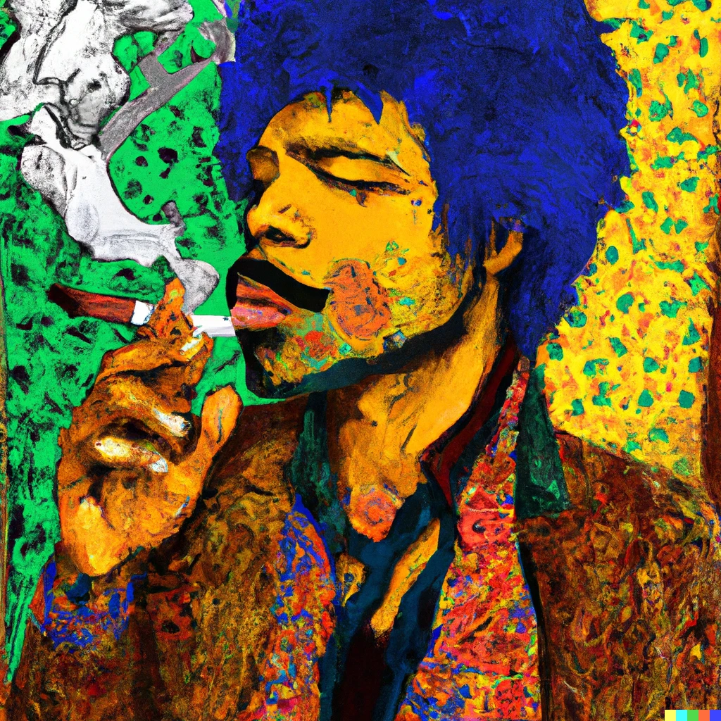 Prompt: Jimi Hendrix smoking in van Gogh style
